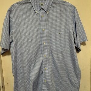 Lacoste Men’s Blue & White Checked Button-Down Shirt Size 40 (Medium)